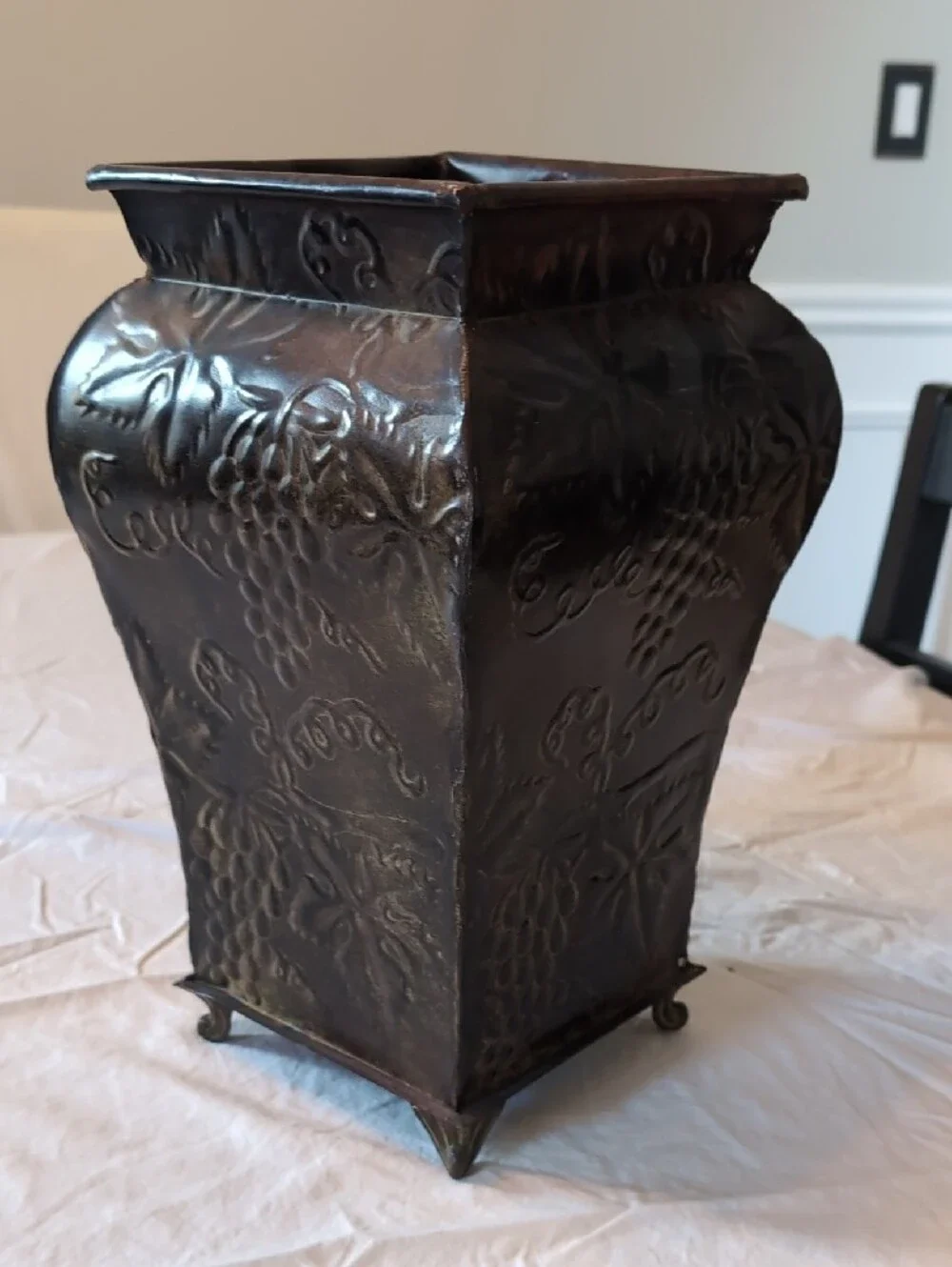 Pottery Barn Embossed Metal Vase - Brown with Subtle Gold Highlights